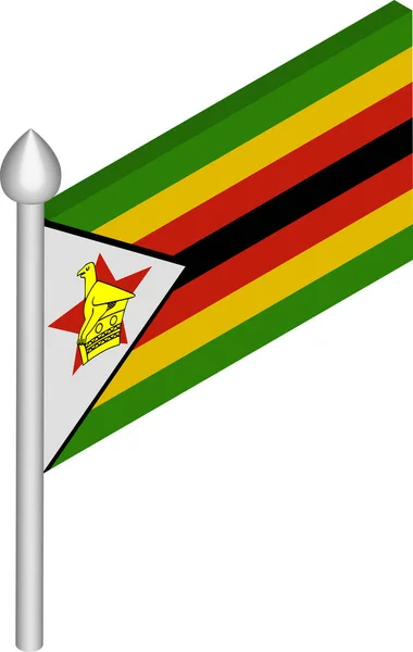 Vector Isometric Illustration of Flagpole with Zimbabwe Flag — Stock Vector