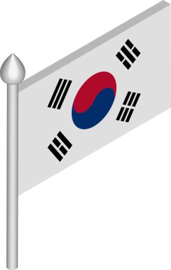 Güney Kore Bayrağı ile Bayrak Direğinin Vektör Biyometrik İllüstrasyonu