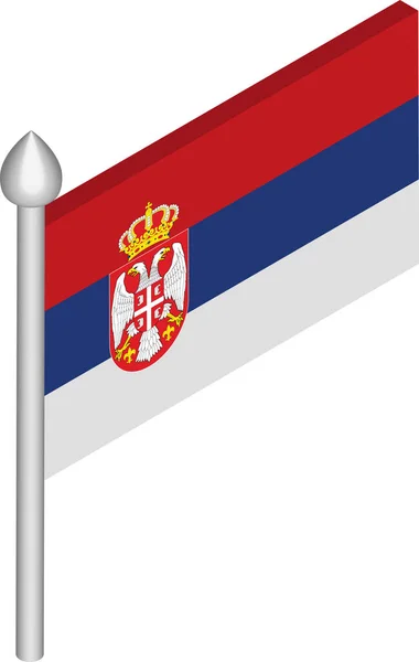 Ilustración isométrica vectorial de asta de bandera con bandera de Serbia — Archivo Imágenes Vectoriales