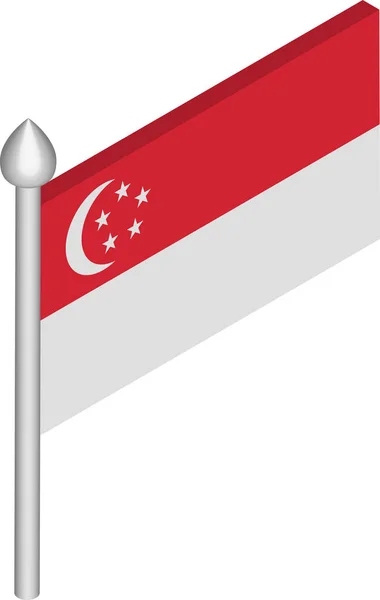 Ilustração Isométrica do Vetor de Flagpole com Bandeira de Singapura —  Vetores de Stock