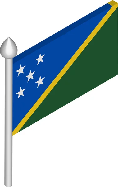Ilustração Isométrica do Vetor de Flagpole com Bandeira das Ilhas Salomão — Vetor de Stock