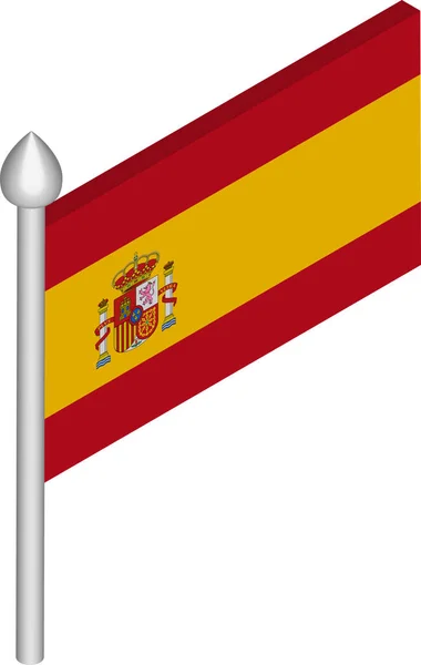 Ilustración isométrica vectorial de asta de bandera con bandera de España — Archivo Imágenes Vectoriales