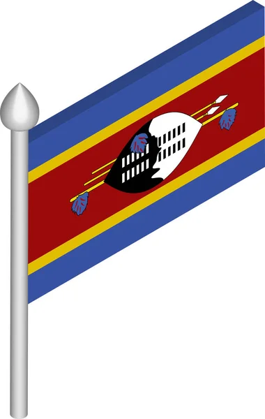 Ilustración isométrica vectorial del asta de la bandera con Swazilandia - Bandera de Eswatini — Archivo Imágenes Vectoriales