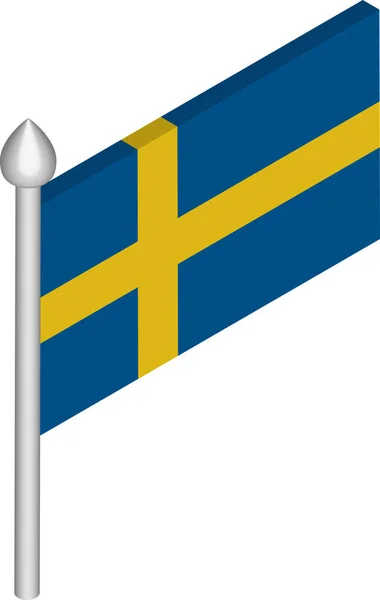 Vektorová izometrická ilustrace Flagpólu se švédským praporkem — Stockový vektor