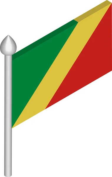 콩고 공화국 국기와 깃대의 벡터 등각 투영 그림 — 스톡 벡터