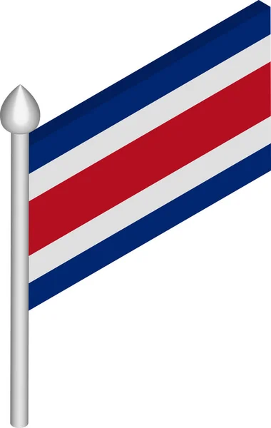 Vektorisometrische Darstellung des Fahnenmastes mit Costa Ricas Flagge — Stockvektor