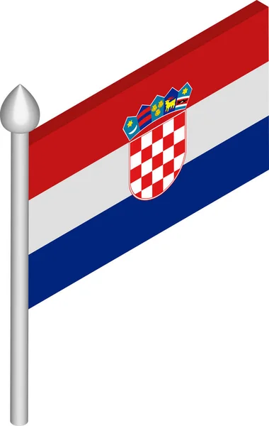 Vektorová izometrická ilustrace Flagpólu s Chorvatskou vlajkou — Stockový vektor