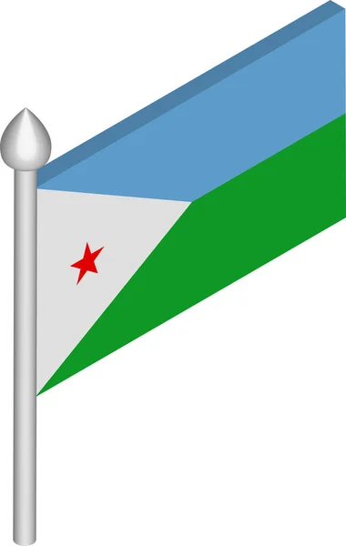 Ilustración isométrica vectorial del asta de la bandera con bandera de Djibouti — Vector de stock