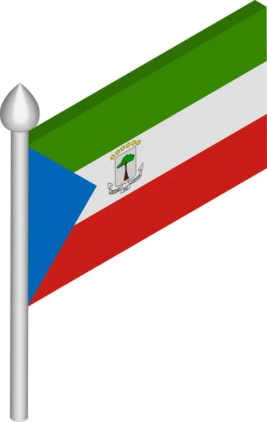 带有赤道几内亚国旗的旗杆矢量等轴测图 — 图库矢量图片