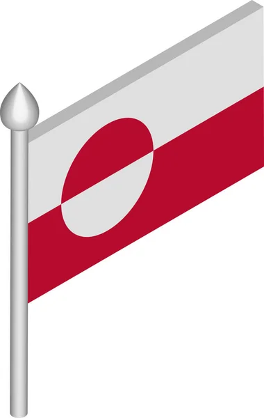 Grönland Bayrağı ile Bayrak Direğinin Vektör İzometrik İllüstrasyonu — Stok Vektör