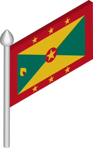 Vector isometrische illustratie van vlaggenmast met Grenada vlag — Stockvector