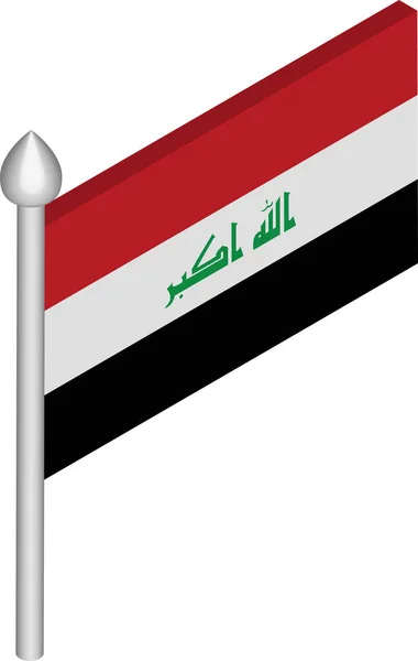 Ilustración isométrica vectorial del asta de la bandera con bandera de Irak — Vector de stock