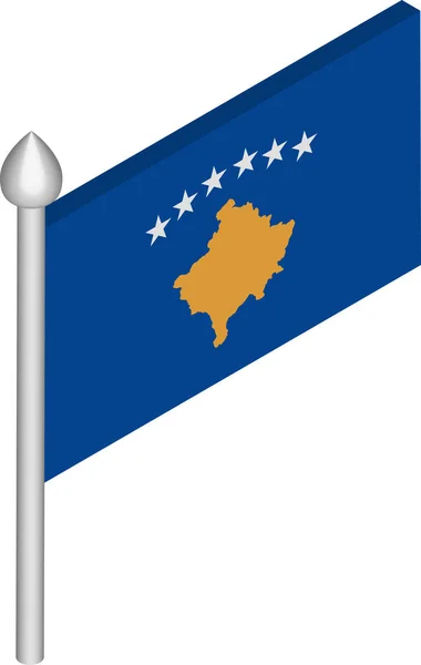 Vektorisometrische Darstellung des Fahnenmastes mit kosovoer Flagge — Stockvektor