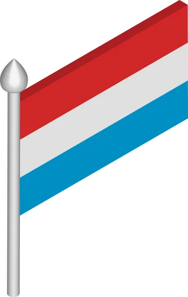 Ilustración isométrica vectorial del asta de la bandera con bandera de Luxemburgo — Vector de stock