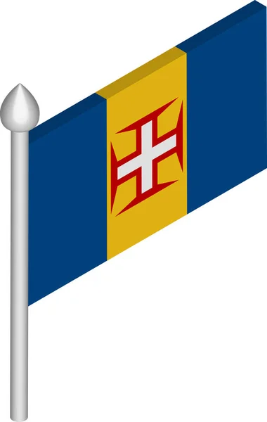 Ilustrație vectorială izometrică a flagpolului cu steagul Madeira — Vector de stoc