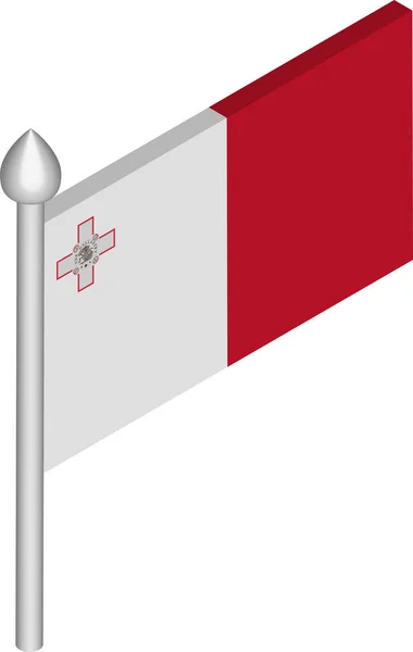 Ilustración isométrica vectorial del asta de la bandera con bandera de Malta — Vector de stock