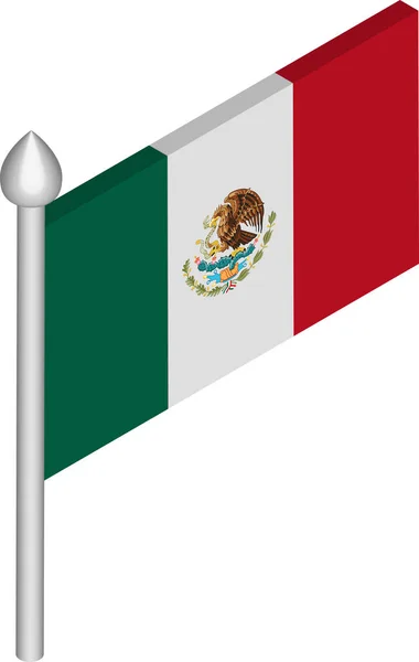 Vektorisometrische Darstellung des Fahnenmastes mit mexikanischer Flagge — Stockvektor