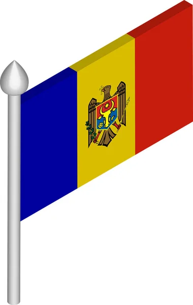 Vector Isometric Illustration of Flagpole with Moldova Flag — Stock Vector