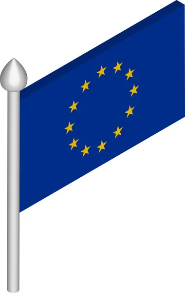 Ilustración isométrica vectorial del asta de la bandera con bandera de la Unión Europea — Vector de stock