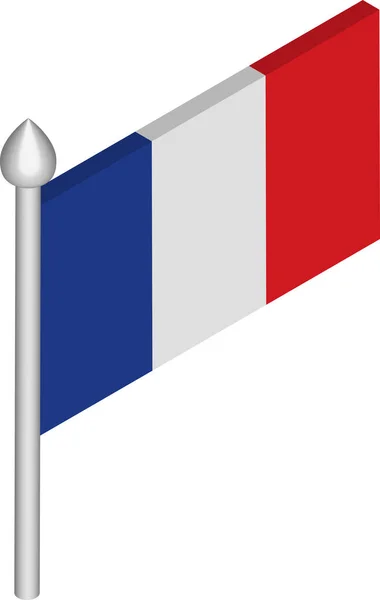 Vektor Isometric Illustration of Flagpole with France Flag - Stok Vektor