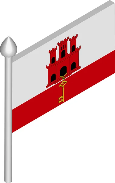 Ilustración isométrica vectorial del asta de la bandera con bandera de Gibraltar — Vector de stock