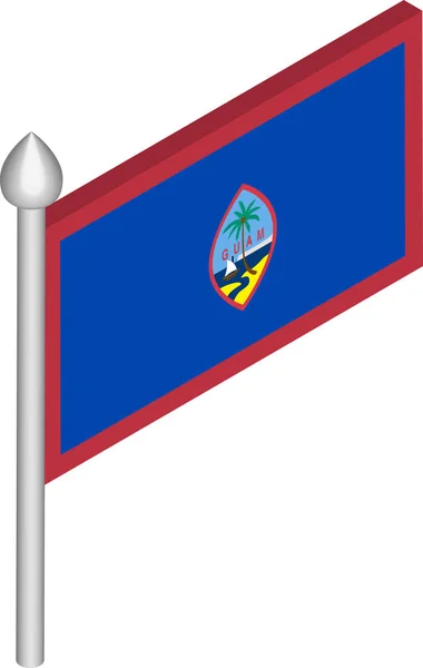 Vektorová izometrická ilustrace Flagpólu s vlajkou Guam — Stockový vektor