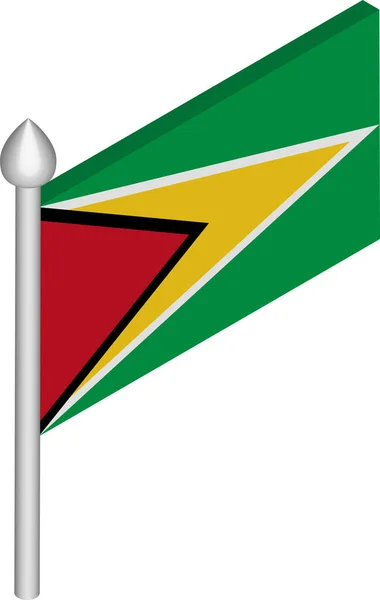 Ilustración isométrica vectorial del asta de la bandera con bandera de Guyana — Vector de stock