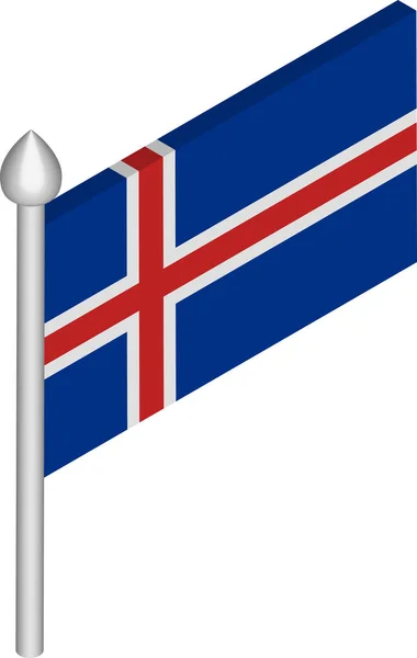 아이슬란드 국기와 깃대의 벡터 등각 투영 그림 — 스톡 벡터