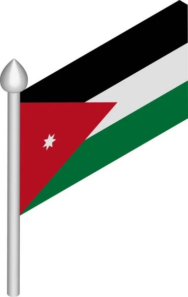 ヨルダン国旗を持つフラッグポールのベクトルアイソメ図 — ストックベクタ