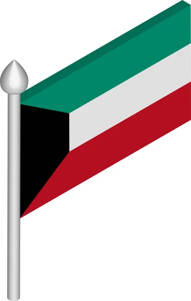 Векторная изометрическая иллюстрация флагштока с флагом Кувейта — стоковый вектор