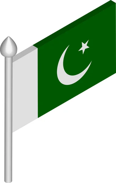 Vektorová izometrická ilustrace Flagpólu s pákistánskou vlajkou — Stockový vektor
