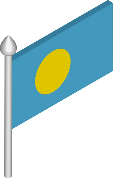 Ilustración isométrica vectorial del asta de la bandera con bandera de Palaos — Vector de stock