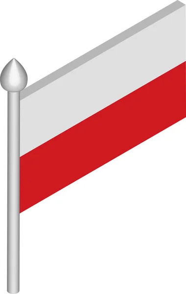 Ilustración isométrica vectorial del asta de la bandera con bandera de Polonia — Archivo Imágenes Vectoriales