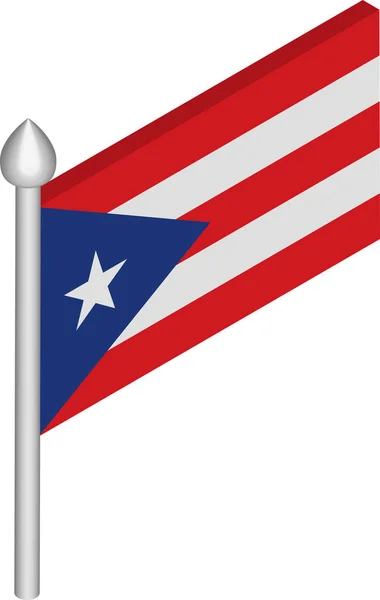 푸에르토리코 플래그와 깃대의 벡터 등각 투영 그림 — 스톡 벡터