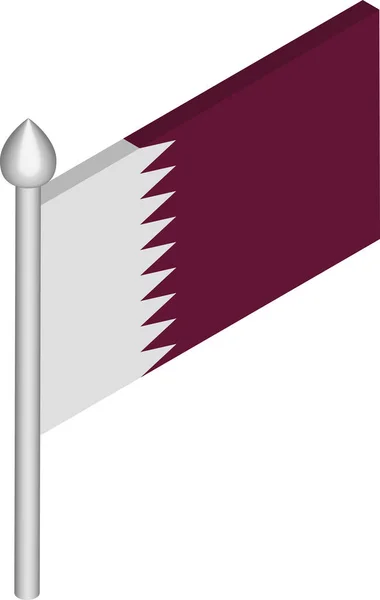Ilustración isométrica vectorial del asta de la bandera con bandera de Qatar — Vector de stock