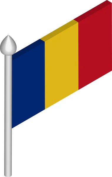 Векторная изометрическая иллюстрация флагштока с флагом Румынии — стоковый вектор