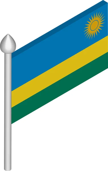 Vector Isometric Illustration of Flagpole with Rwanda Flag — Stock Vector