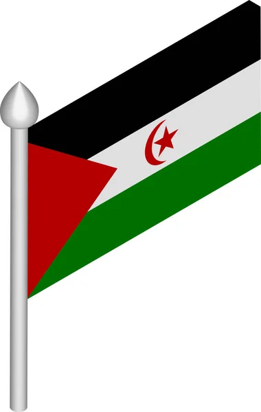 Ilustração Isométrica do Vetor de Flagpole com Bandeira da República Árabe Saaraui Democrática — Vetor de Stock
