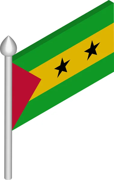 Ilustração Isométrica do Vetor de Flagpole com Bandeira de São Tomé e Príncipe — Vetor de Stock