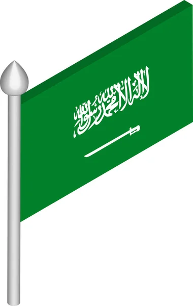 Vektorisometrische Darstellung des Fahnenmastes mit saudi-arabischer Flagge — Stockvektor