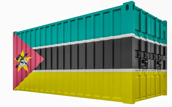3D illustratie van cargo container met Mozambique vlag — Stockfoto