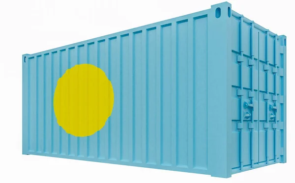 Ilustración 3D del contenedor de carga con bandera de Palau —  Fotos de Stock
