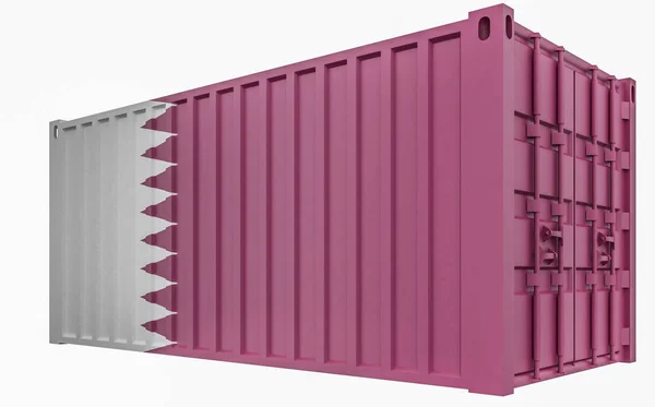 3D illustratie van cargo container met Qatar vlag — Stockfoto