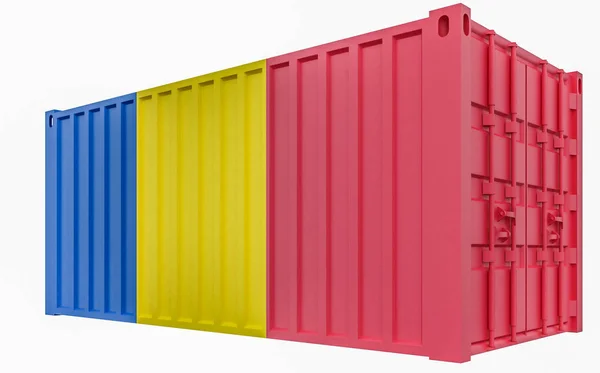 Ilustración 3D del contenedor de carga con bandera de Rumania —  Fotos de Stock