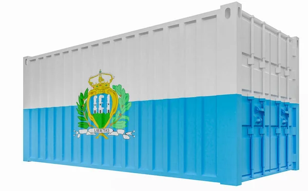 3d 带有圣马力诺标志的货物集装箱插图 — 图库照片