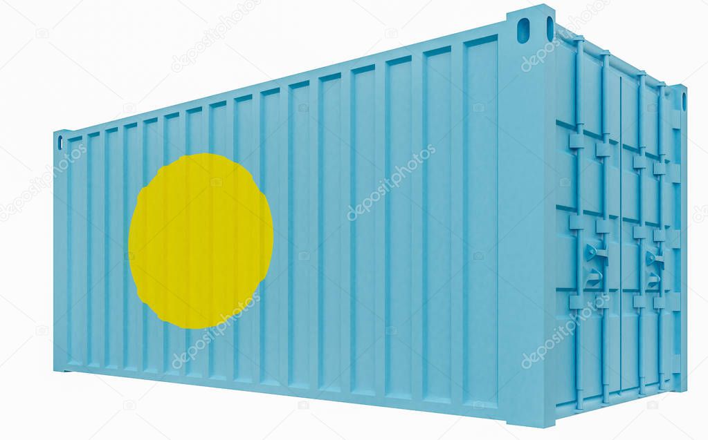 3D Illustration of Cargo Container with Palau Flag