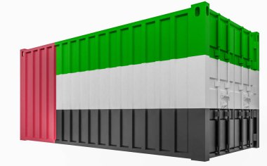 Birleşik Arap Emirlikleri Bayrağı ile Kargo Konteyner 3d İllüstrasyon