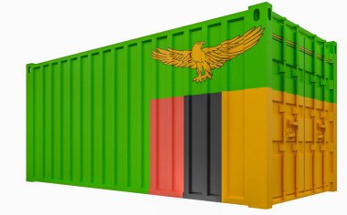 Zambiya Bayraklı Kargo Konteyner3d İllüstrasyon