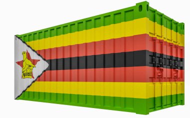 Zimbabve Bayraklı Kargo Konteyner3d İllüstrasyon