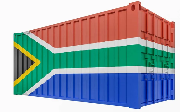 Ilustração 3D do recipiente de carga com bandeira da África do Sul — Fotografia de Stock